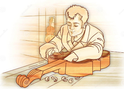 Hands of a luthier carefully repairing a cello.